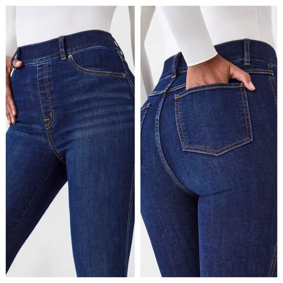 SPANX Pull-On Flare Jeans L Midnight Shade Blue - Picture 2 of 14